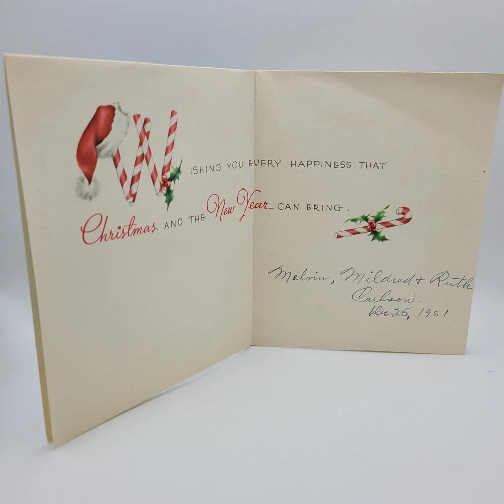 Vintage Santa Hello There! Christmas‎ Card 1951 Signed Holiday Decor